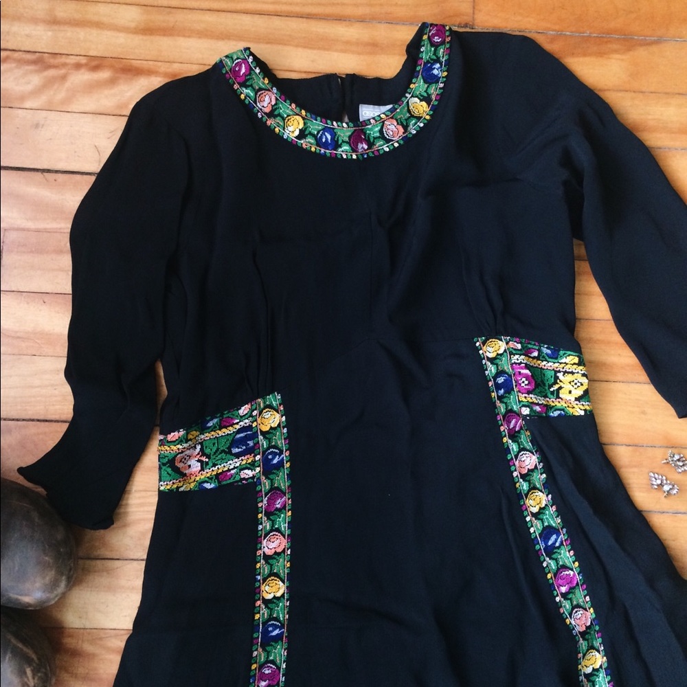 ASOS Black Skater Dress with Floral Embroidery